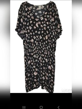 American Rag Cie Floral Dress Lightweight 2XL Soft Black Floral Smocked Waist
